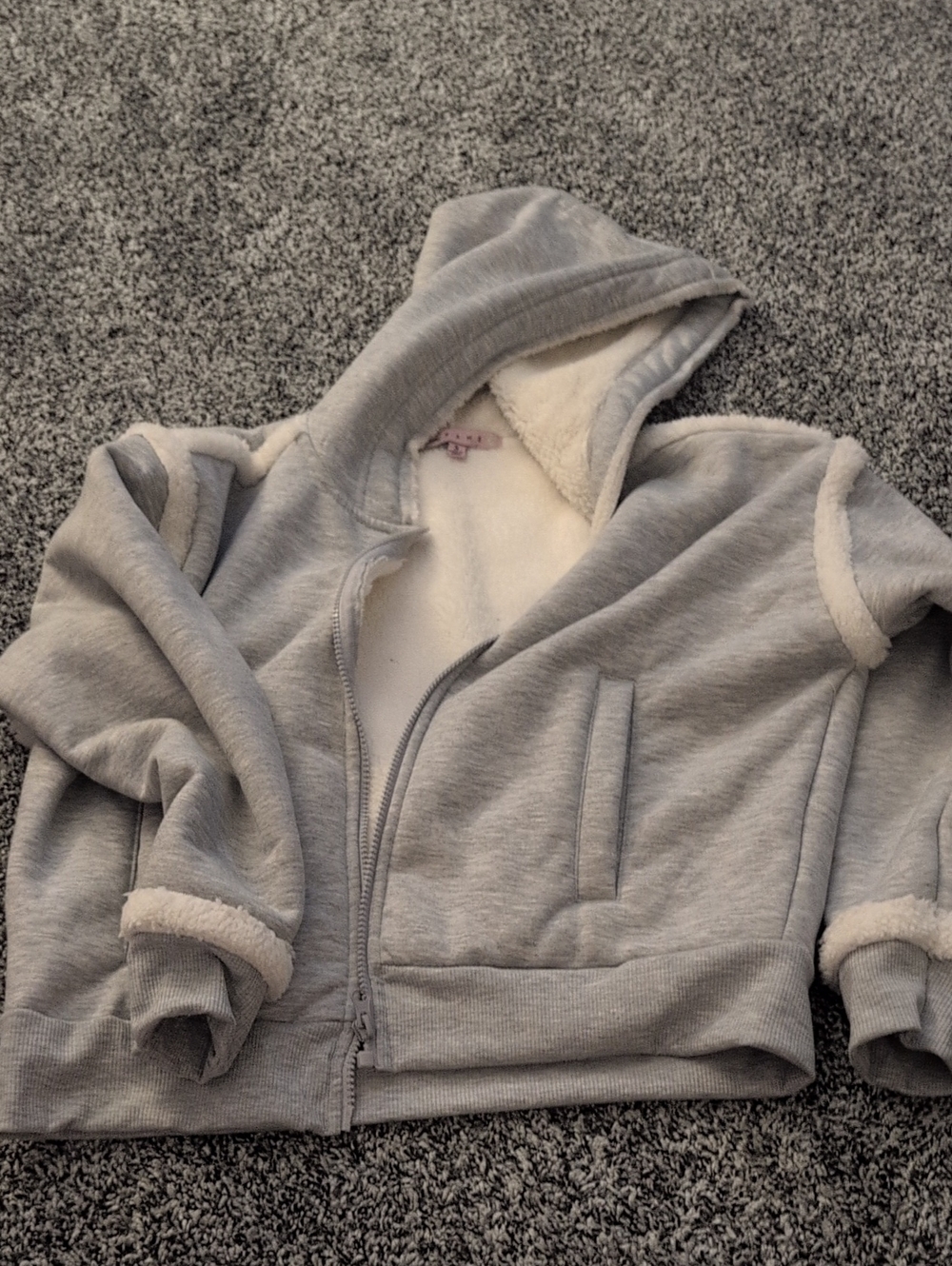 Gray Sherpa-Lined Hoodie Jacket